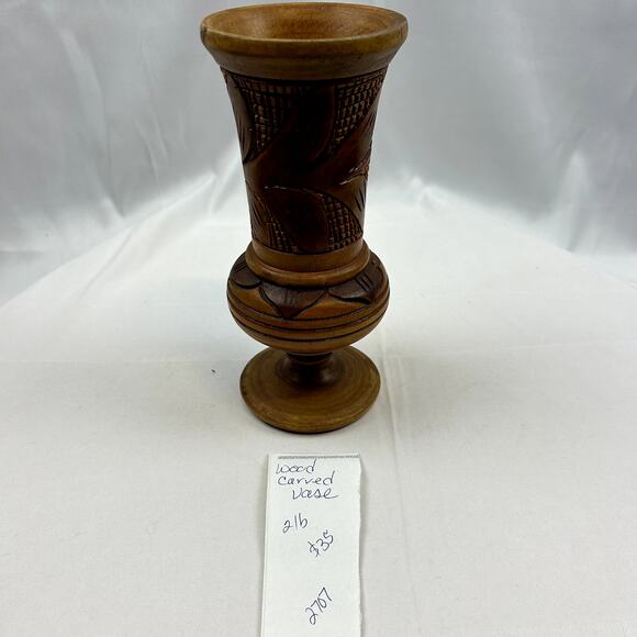 Wood Vase Vintage Hand Carved handmade floral design art unused - Picture 10 of 10